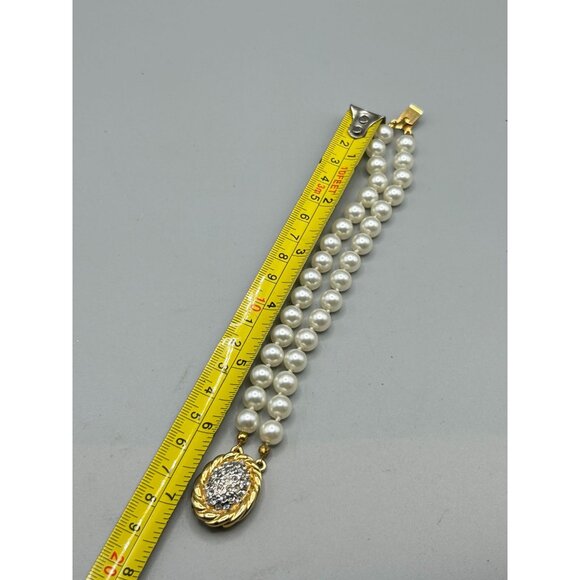 Vintage Faux Pearls Bracelet Fancy Clasp Double Strand Hand Knotted Glass Pearls - Picture 7 of 7